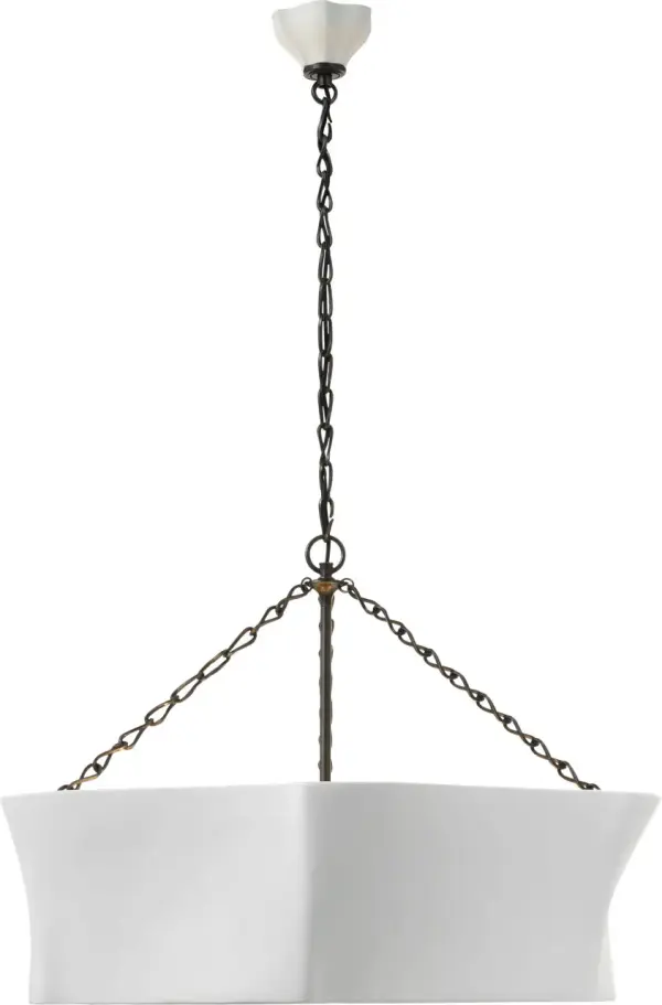 The Ayers chandelier combines organic sculptural forms with refined metalwork, creating a sophisticated focal point. Its 31-inch scale and distinctive plaster white elements make it perfect for contemporary spaces seeking artistic character.