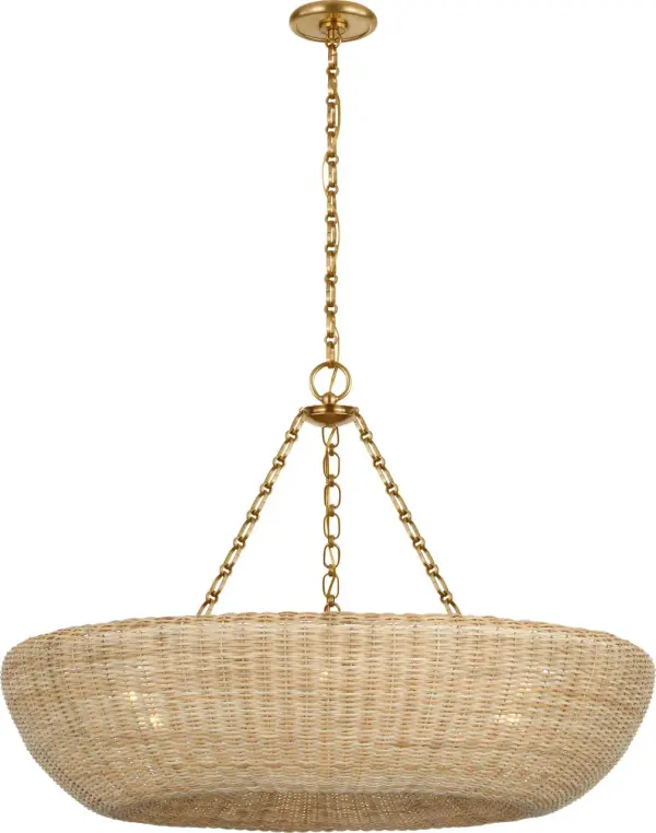 Devon 35" Chandelier in Hand-Rubbed Antique Brass with Blonde Wicker - Image 1