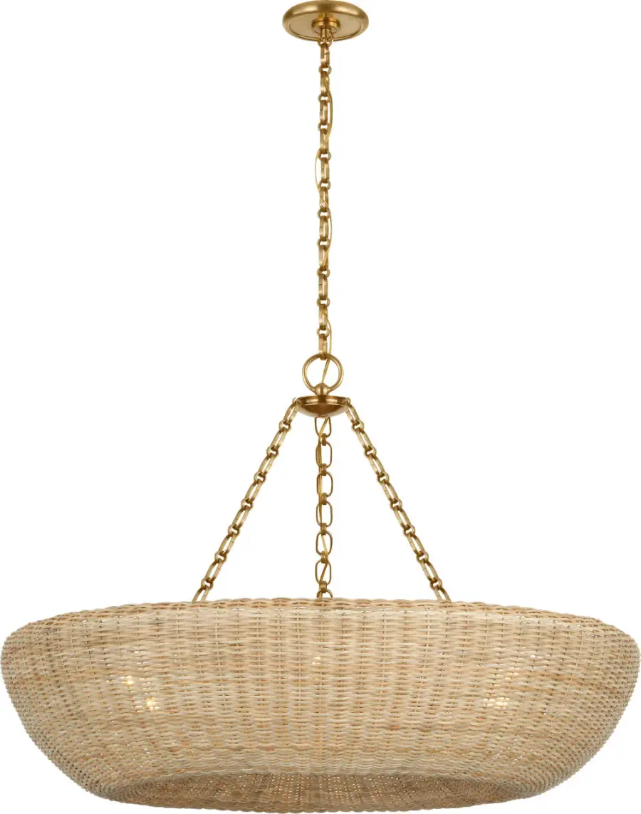 Devon 35" Chandelier in Hand-Rubbed Antique Brass with Blonde Wicker - Image 1