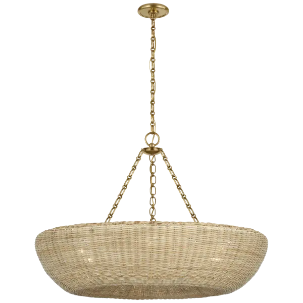 Devon 35" Chandelier in Hand-Rubbed Antique Brass with Blonde Wicker - Image 2
