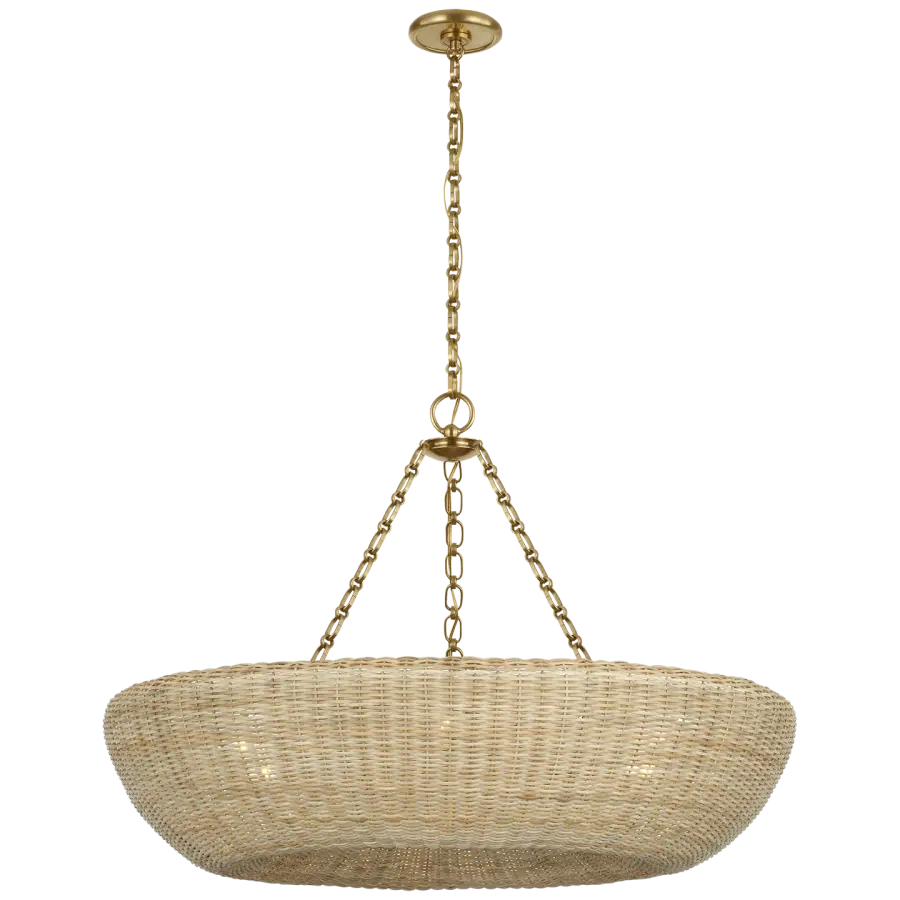 Devon 35" Chandelier in Hand-Rubbed Antique Brass with Blonde Wicker - Image 2
