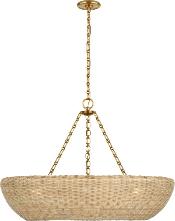 Devon 35" Chandelier in Hand-Rubbed Antique Brass with Blonde Wicker - Image 3