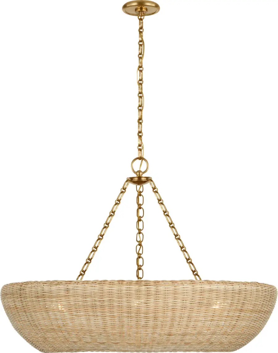 Devon 35" Chandelier in Hand-Rubbed Antique Brass with Blonde Wicker - Image 3