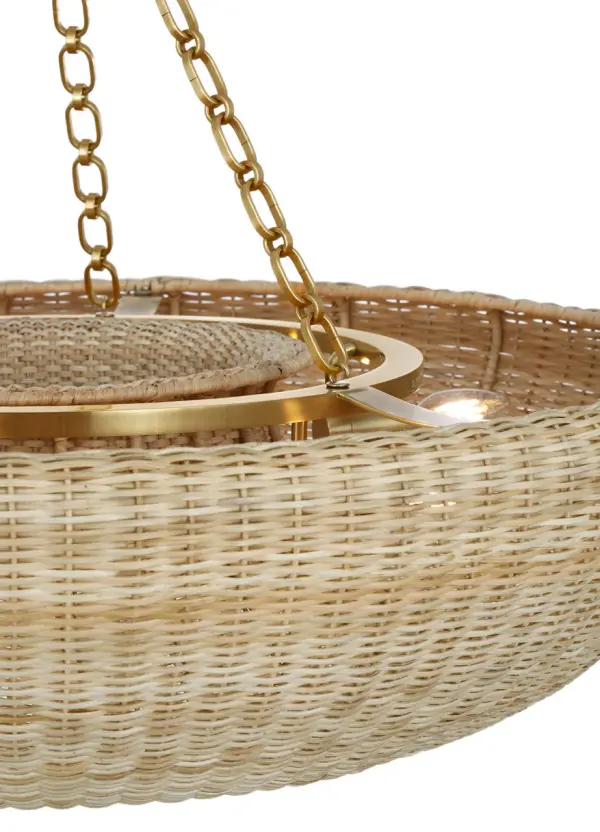 Devon 35" Chandelier in Hand-Rubbed Antique Brass with Blonde Wicker - Image 5