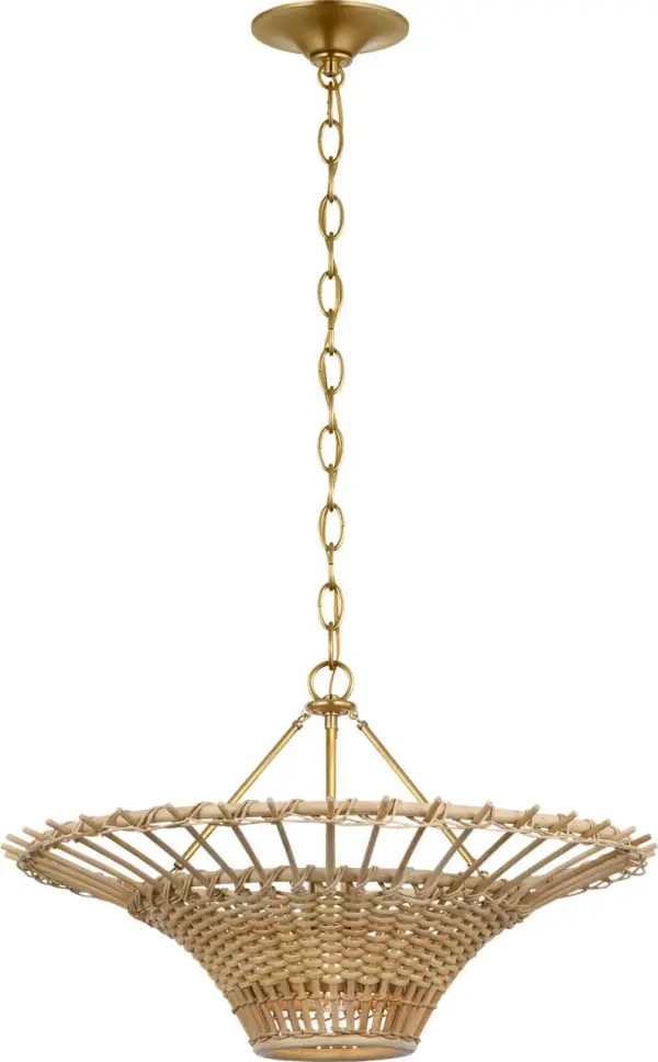 Elona 24" Chandelier in Hand-Rubbed Antique Brass with Blonde Wicker - Image 1