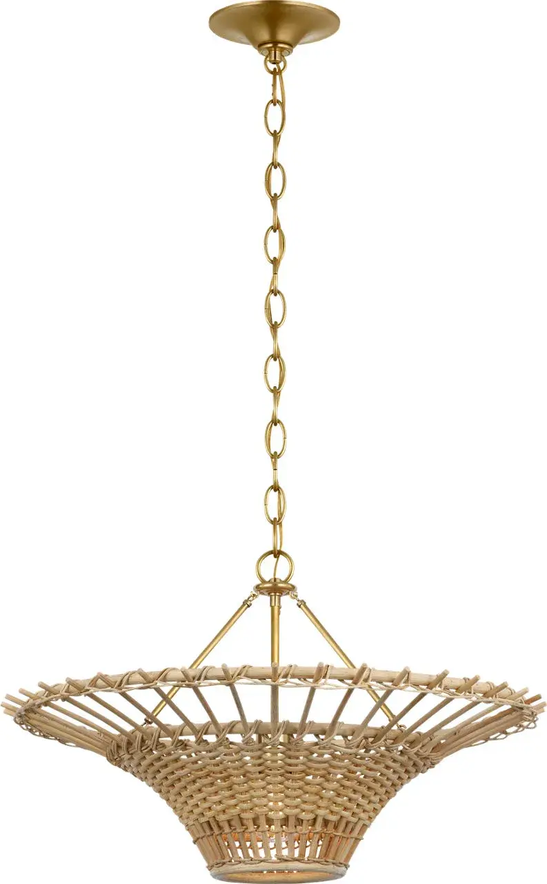 Elona 24" Chandelier in Hand-Rubbed Antique Brass with Blonde Wicker - Image 1