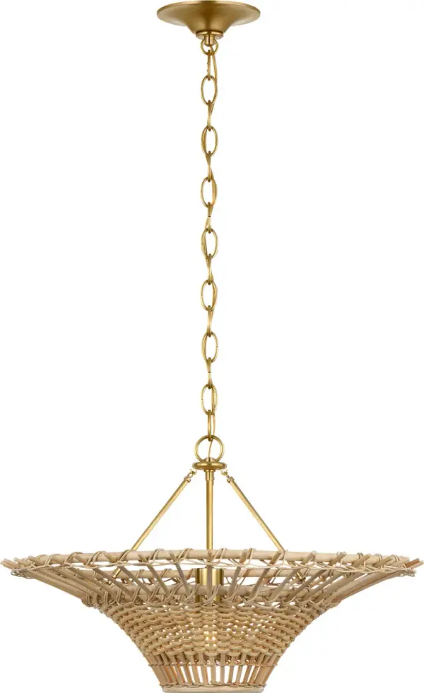 Elona 24" Chandelier in Hand-Rubbed Antique Brass with Blonde Wicker - Image 2