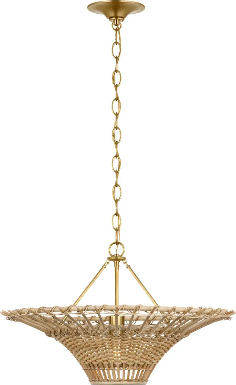Elona 24" Chandelier in Hand-Rubbed Antique Brass with Blonde Wicker - Image 2
