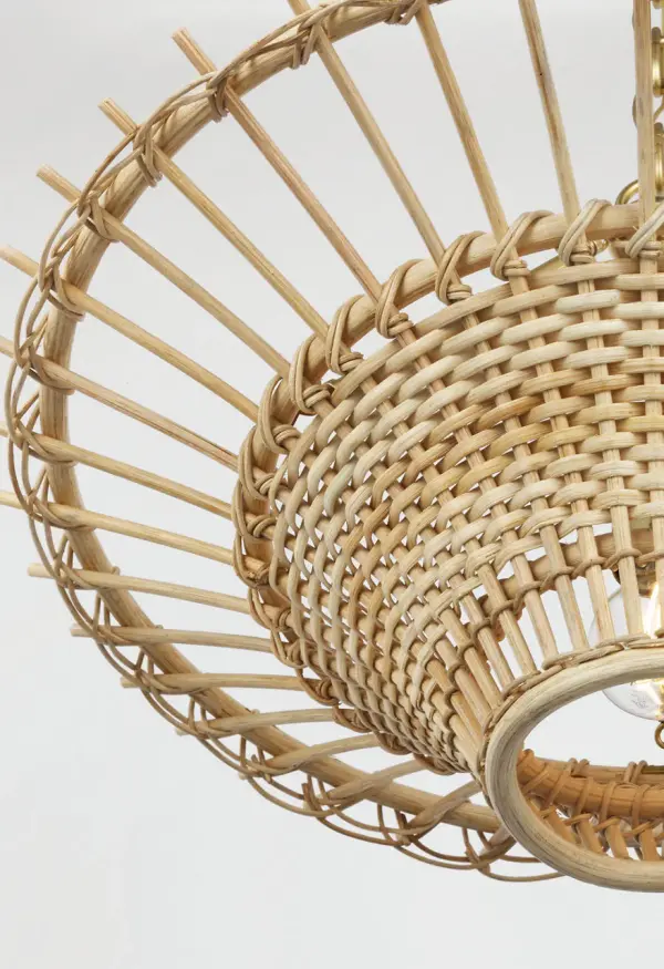 Elona 24" Chandelier in Hand-Rubbed Antique Brass with Blonde Wicker - Image 3