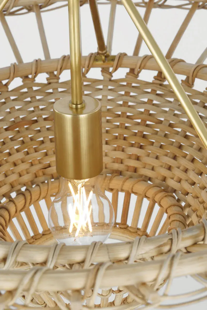 Elona 24" Chandelier in Hand-Rubbed Antique Brass with Blonde Wicker - Image 5