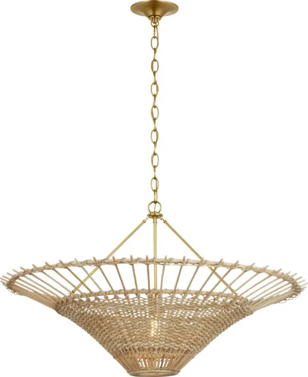 Elona 36" Chandelier in Hand-Rubbed Antique Brass with Blonde Wicker - Image 1