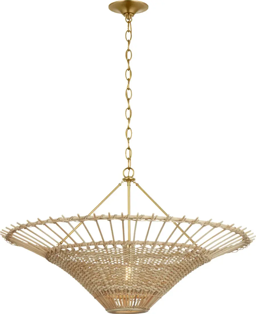Elona 36" Chandelier in Hand-Rubbed Antique Brass with Blonde Wicker - Image 1