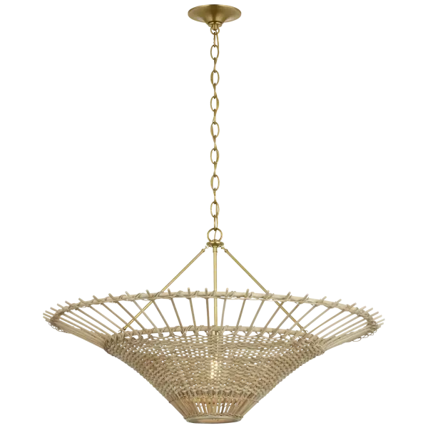 Elona 36" Chandelier in Hand-Rubbed Antique Brass with Blonde Wicker - Image 2