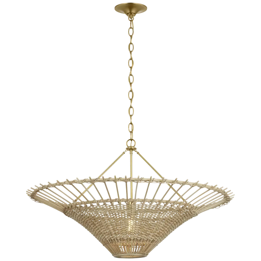 Elona 36" Chandelier in Hand-Rubbed Antique Brass with Blonde Wicker - Image 2