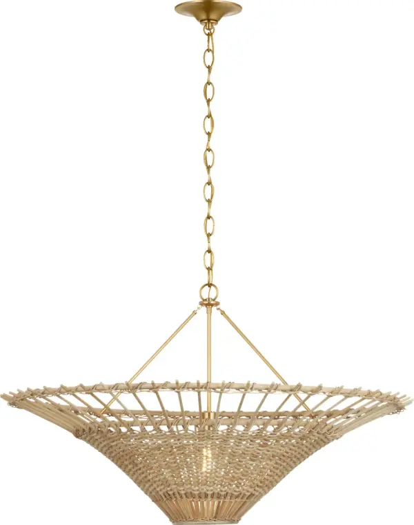 Elona 36" Chandelier in Hand-Rubbed Antique Brass with Blonde Wicker - Image 4