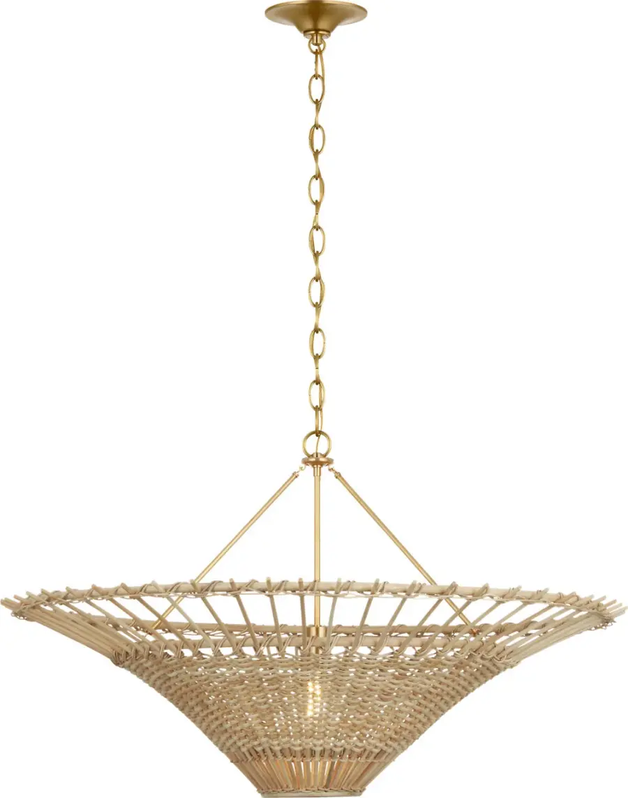 Elona 36" Chandelier in Hand-Rubbed Antique Brass with Blonde Wicker - Image 4