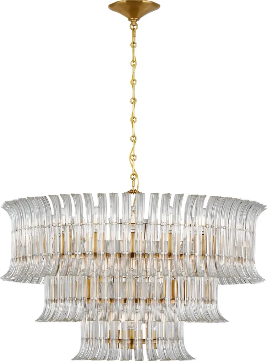 Rhine 34" Three Tier Chandelier in Hand-Rubbed Antique Brass with Crystal - Image 1