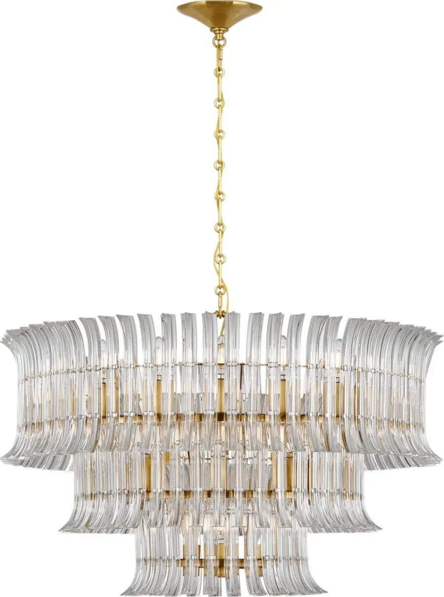 Rhine 34" Three Tier Chandelier in Hand-Rubbed Antique Brass with Crystal - Image 2