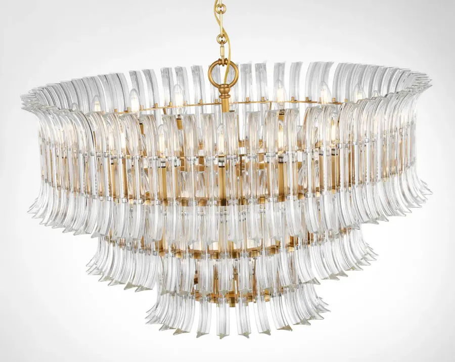 Rhine 34" Three Tier Chandelier in Hand-Rubbed Antique Brass with Crystal - Image 9