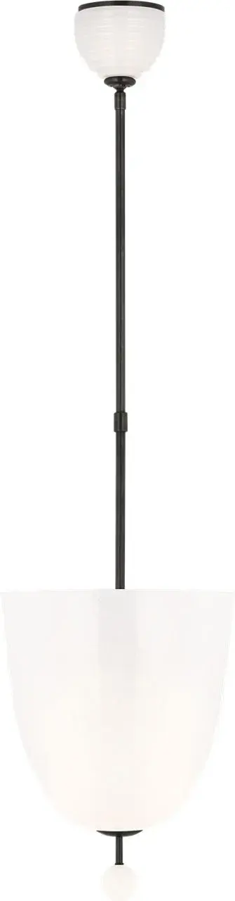 The Brisa 13" Uplight Pendant combines classic bronze metalwork with distinctive white strie glass for a sophisticated lighting solution. Its uplight design creates ambient illumination while the textured glass adds visual interest.