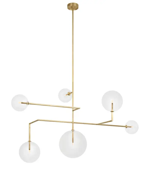 The Linnea 59" chandelier commands attention with its impressive scale and sophisticated design. Hand-rubbed antique brass paired with clear glass creates a refined aesthetic that bridges traditional and contemporary styles.