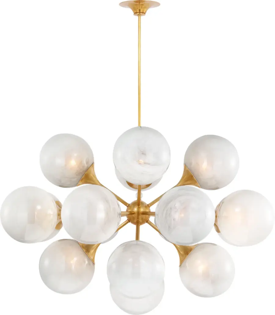 Cristol 40" Chandelier in Hand-Rubbed Antique Brass with White Strie Glass - Image 1