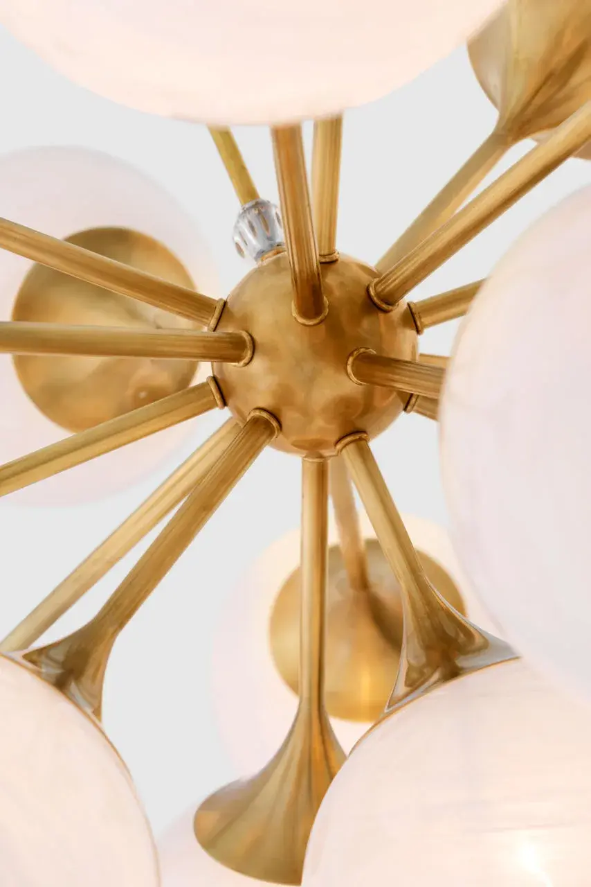 Cristol 40" Chandelier in Hand-Rubbed Antique Brass with White Strie Glass - Image 2