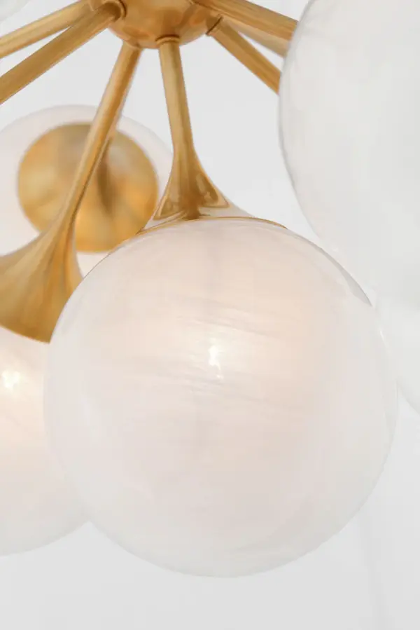 Cristol 40" Chandelier in Hand-Rubbed Antique Brass with White Strie Glass - Image 5