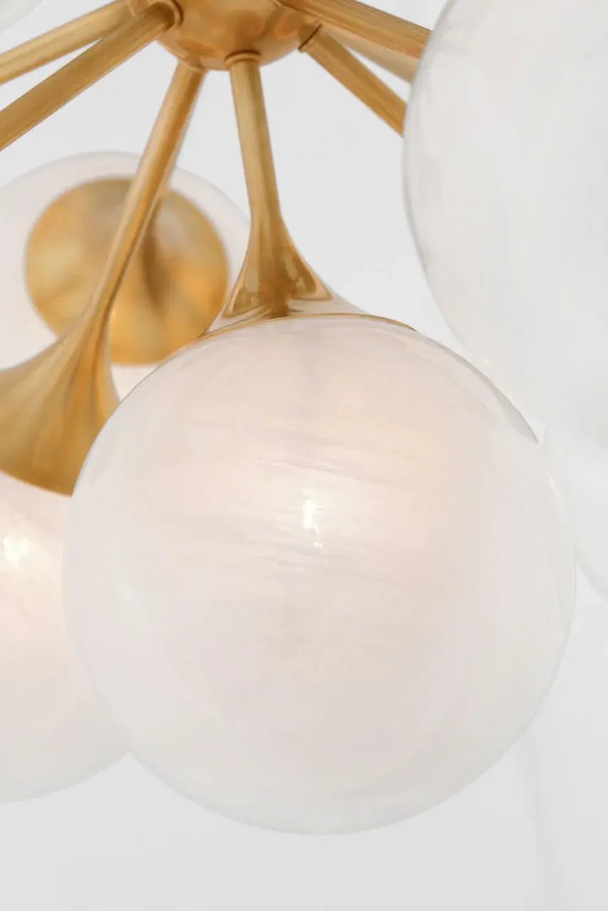 Cristol 40" Chandelier in Hand-Rubbed Antique Brass with White Strie Glass - Image 5