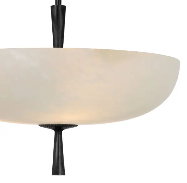The Pascal 19" Bowl Pendant combines classic bronze metalwork with natural alabaster for a sophisticated lighting solution. Its generous size and warm illumination make it perfect for dining spaces and entryways. - alternate view
