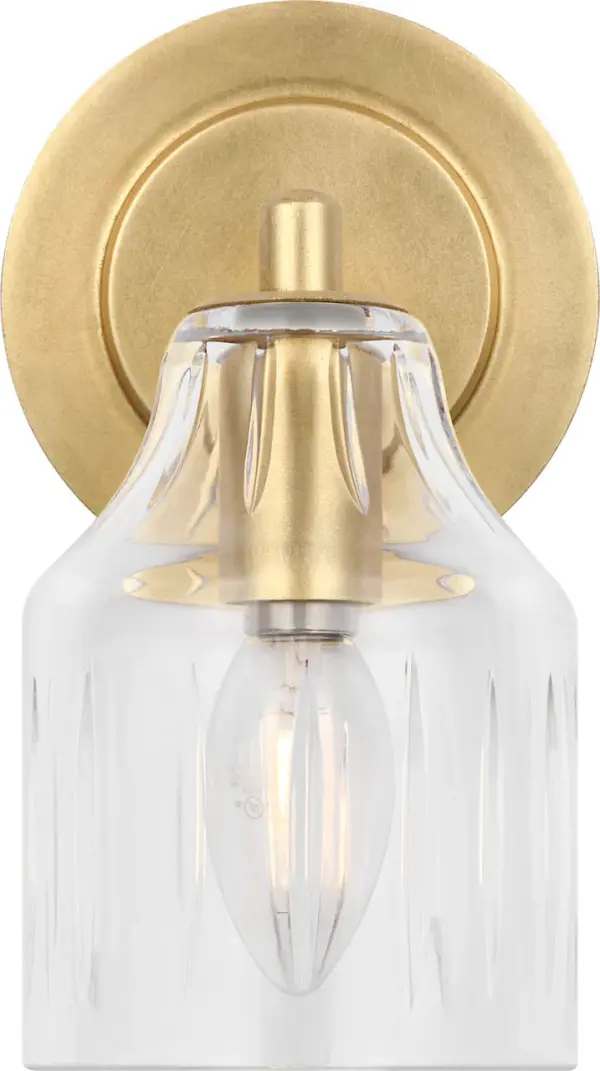 The Augusta 8" Bath Sconce by Alexa Hampton delivers timeless sophistication in a compact profile. Featuring blown glass with tactile texture and a stepped backplate, this fixture brings architectural clarity to powder rooms and vanities. - alternate view