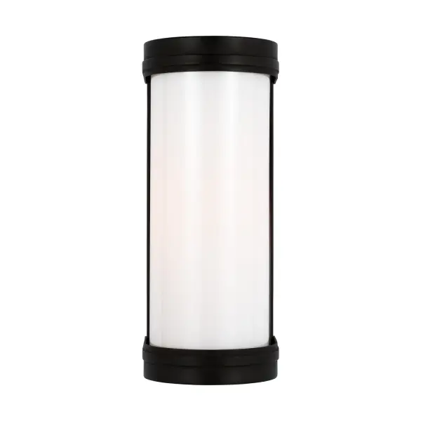 Designer Alexa Hampton reimagines neo-classic design with this tubular vanity fixture. The aged iron finish and opal etched glass create sophisticated ambient lighting perfect for modern bathrooms and powder rooms.