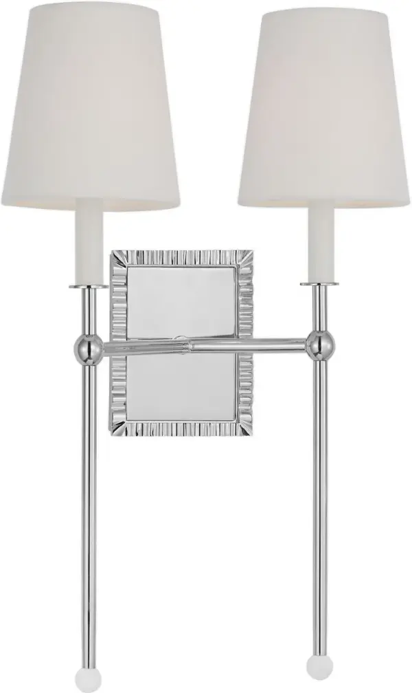 The Baxley wall sconce by Alexa Hampton masterfully blends traditional elegance with contemporary design through its exaggerated stem and crystal ball detail. Perfect for bathroom vanities or hallways, this fixture delivers sophisticated lighting. - alternate view