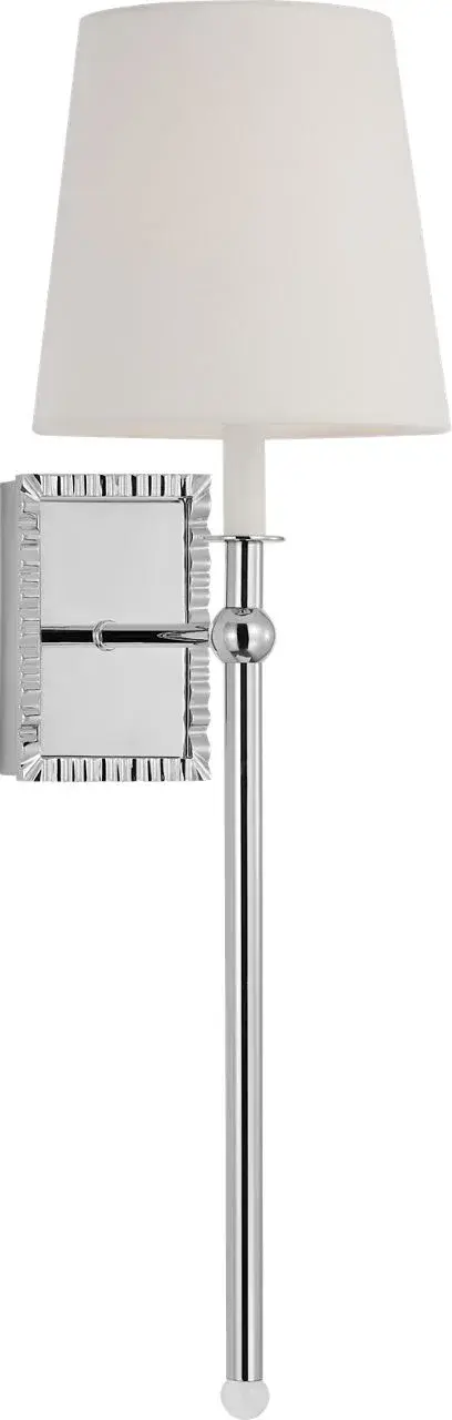 The Baxley wall sconce by Alexa Hampton combines traditional elegance with modern design elements. Its distinctive crystal ball accent and elongated stem create a sophisticated statement piece perfect for hallways and bath vanities. - alternate view