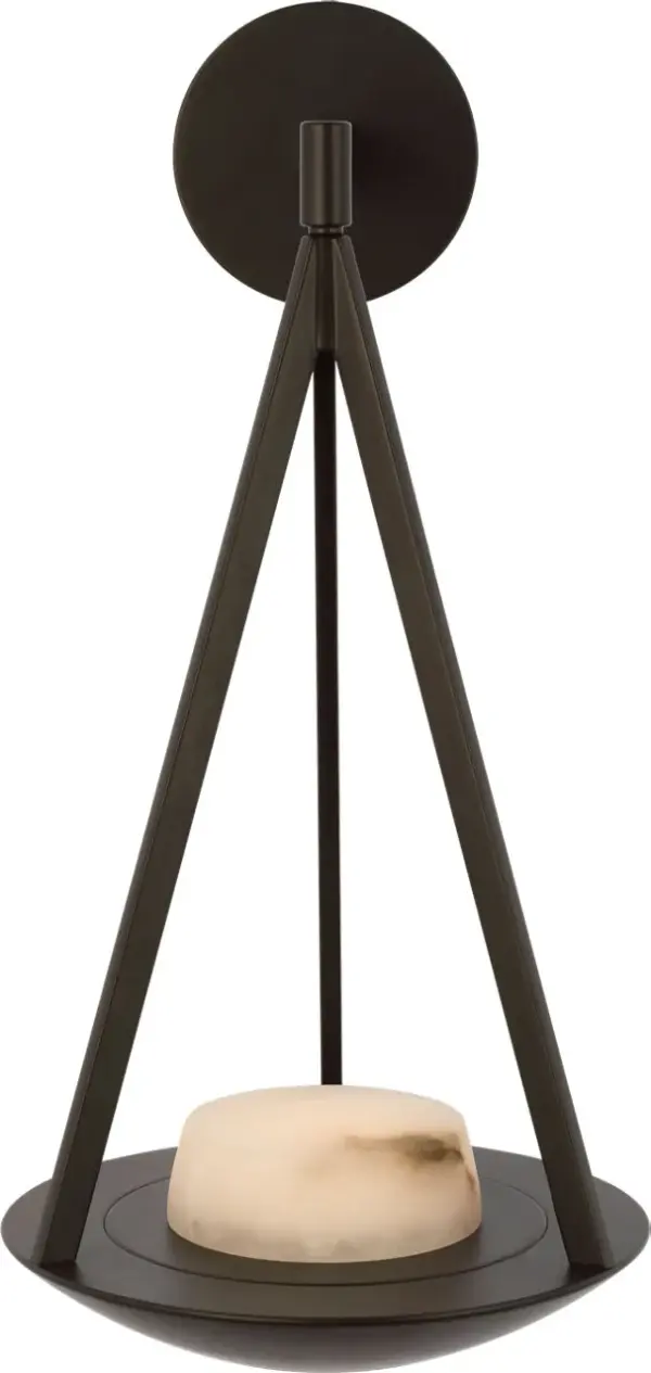 Divina 19" Floating Bowl Sconce in Modern Iron with Alabaster - Image 1