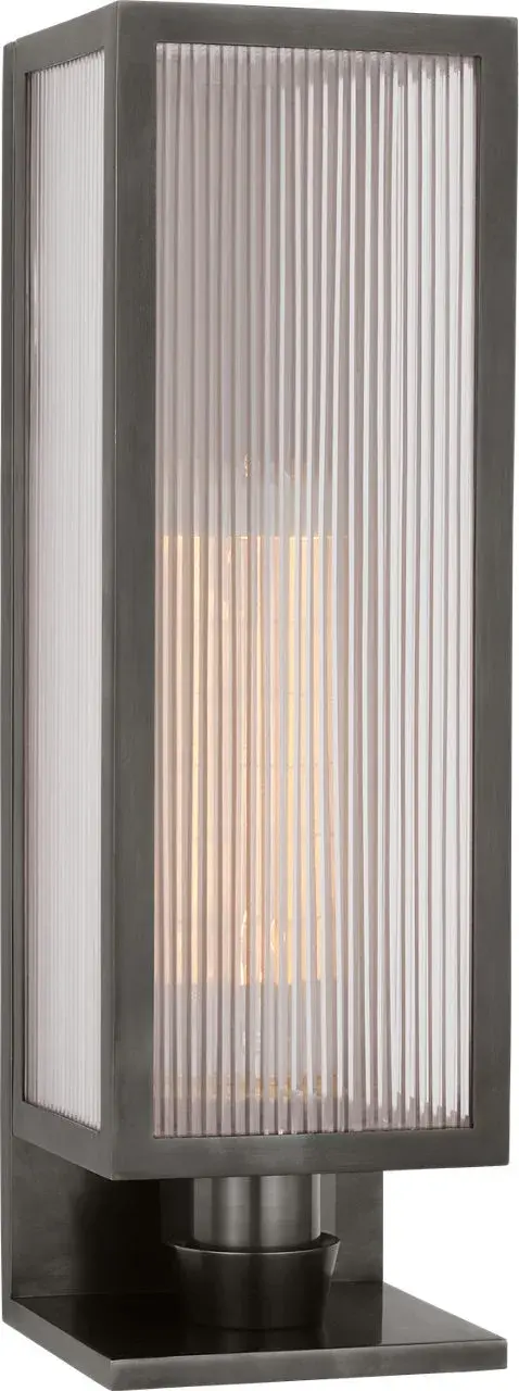 York 16" Single Box Sconce in Bronze with Clear Ribbed Glass - Image 1