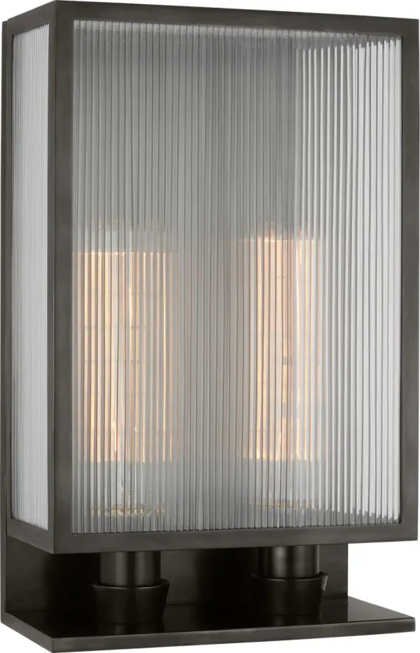 York 16" Double Box Sconce in Bronze with Clear Ribbed Glass - Image 1