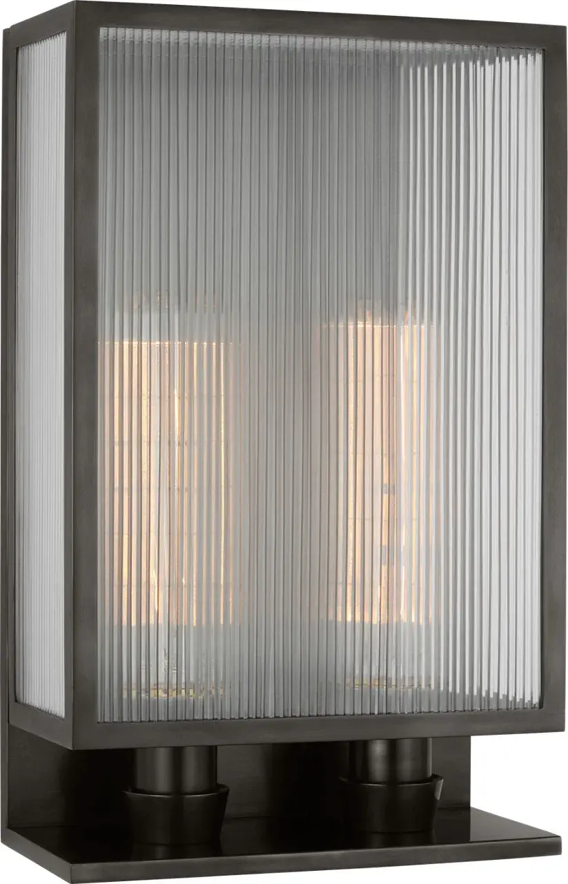 York 16" Double Box Sconce in Bronze with Clear Ribbed Glass - Image 1