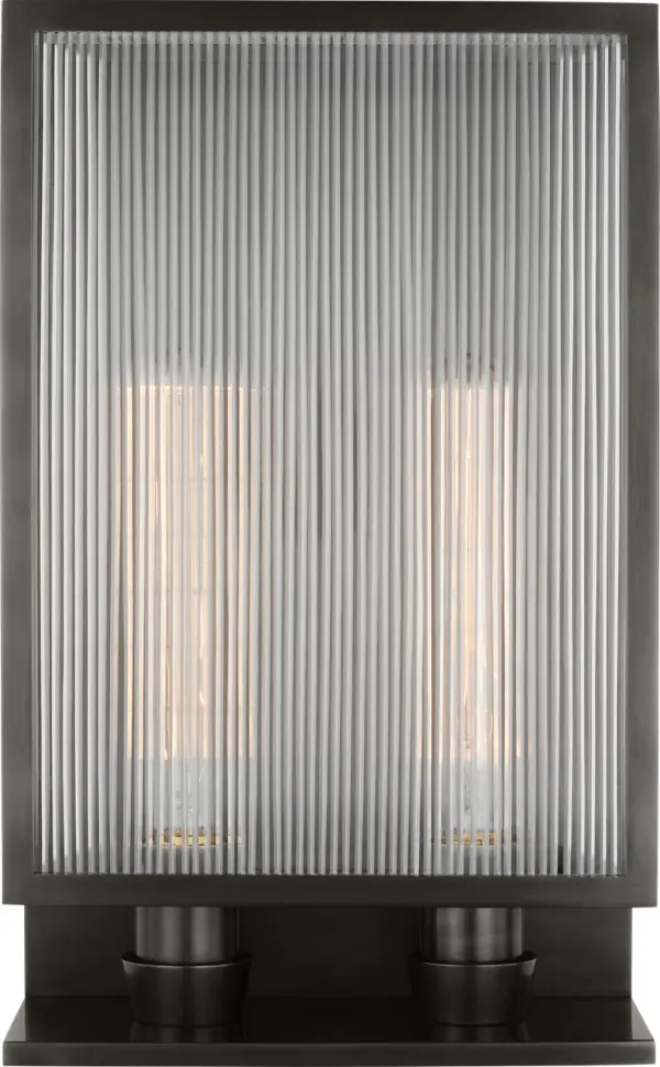 York 16" Double Box Sconce in Bronze with Clear Ribbed Glass - Image 2