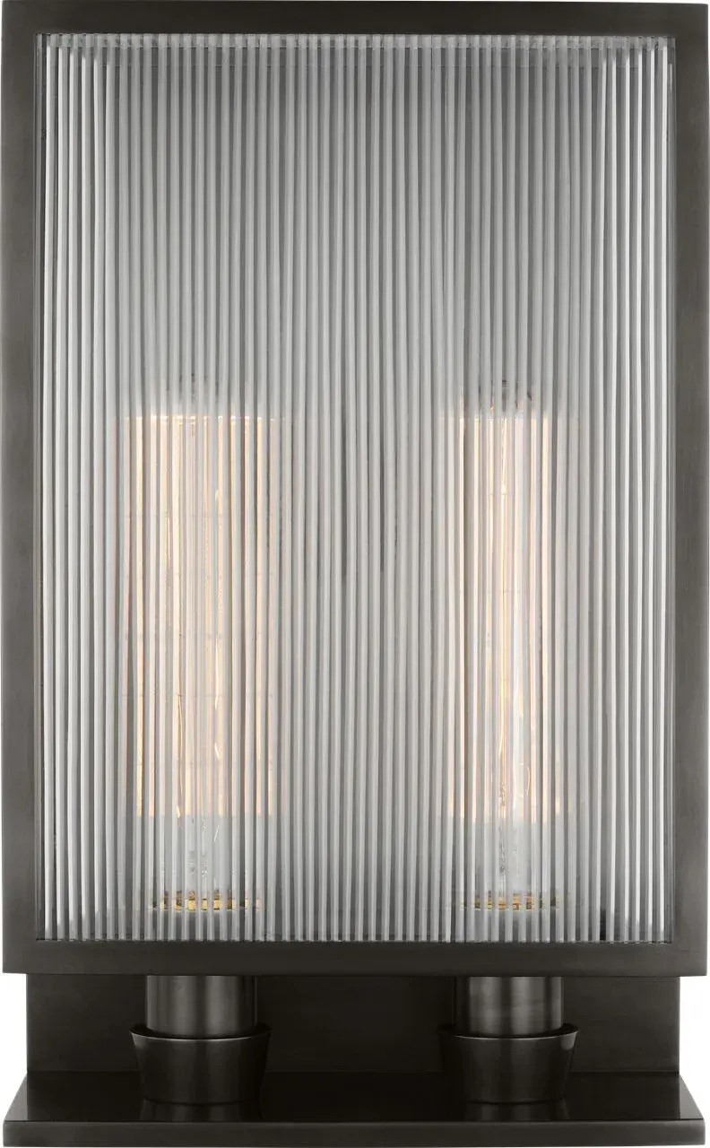 York 16" Double Box Sconce in Bronze with Clear Ribbed Glass - Image 2
