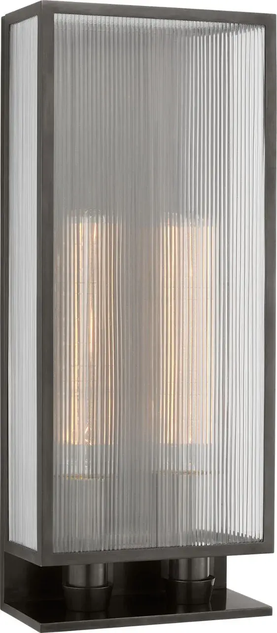 York 24" Double Box Sconce in Bronze with Clear Ribbed Glass - Image 1