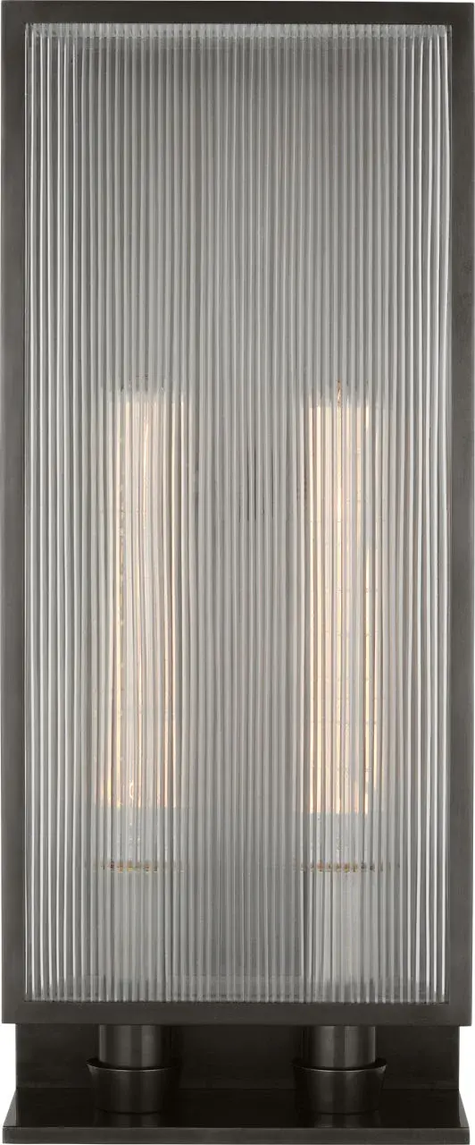 York 24" Double Box Sconce in Bronze with Clear Ribbed Glass - Image 2