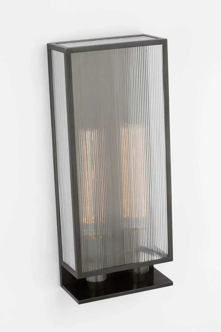 York 24" Double Box Sconce in Bronze with Clear Ribbed Glass - Image 6