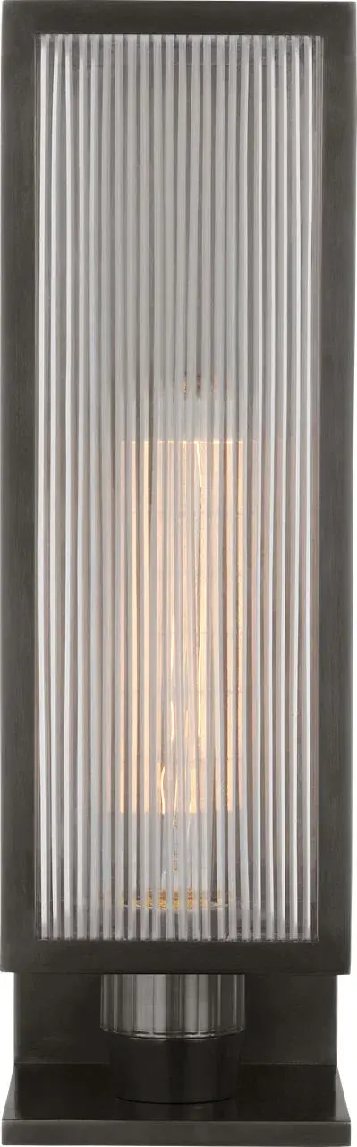 York 16" Single Box Outdoor Wall Sconce in Bronze with Clear Ribbed Glass - Image 1