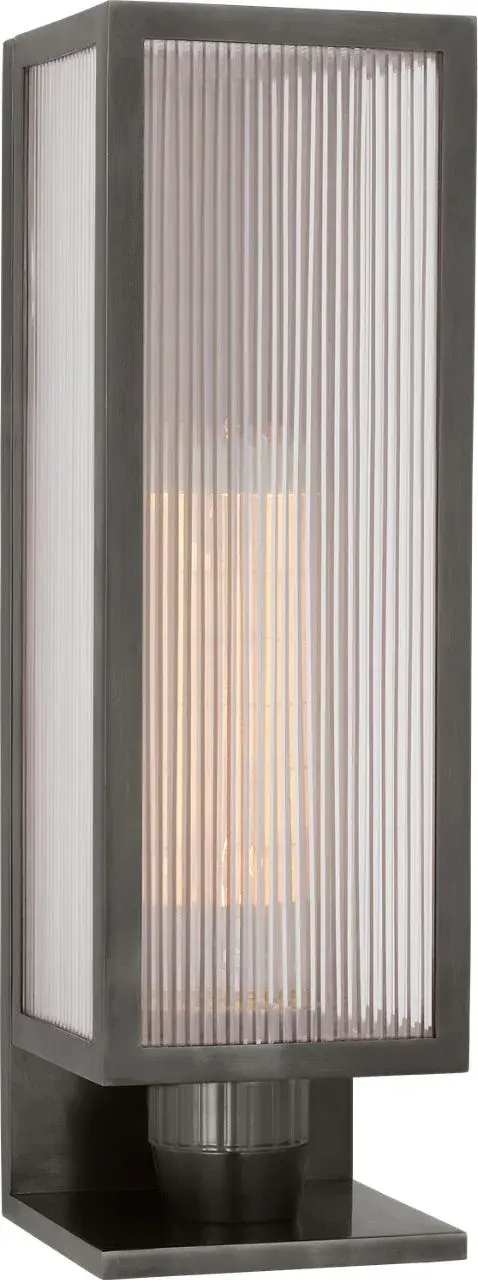 York 16" Single Box Outdoor Wall Sconce in Bronze with Clear Ribbed Glass - Image 2