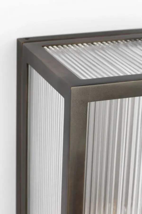 York 16" Single Box Outdoor Wall Sconce in Bronze with Clear Ribbed Glass - Image 4