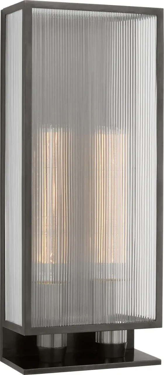 York 24" Double Box Outdoor Sconce in Bronze with Clear Ribbed Glass - Image 1