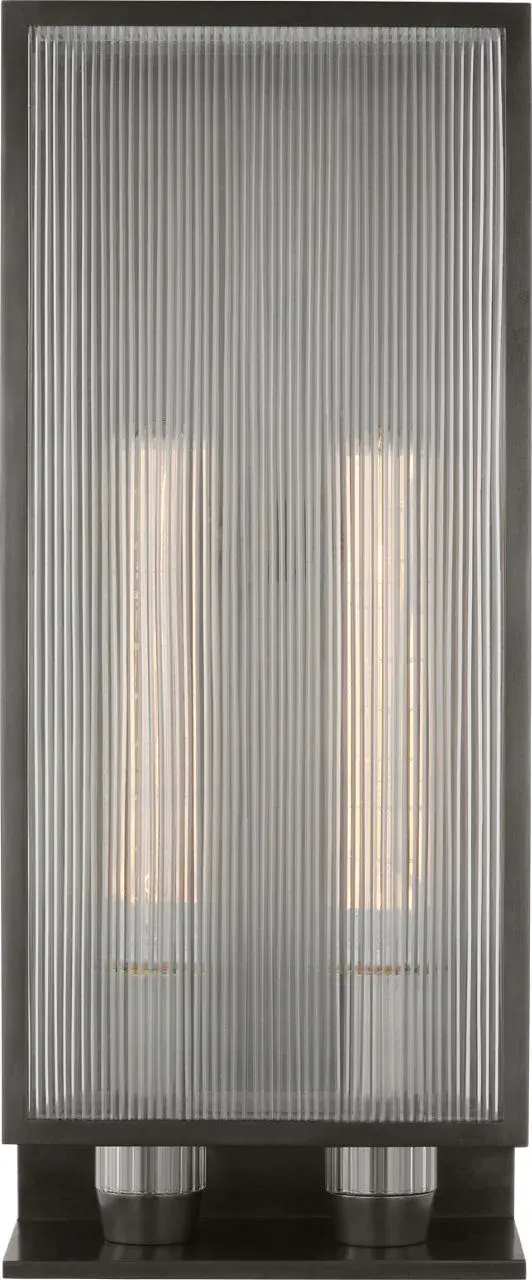 York 24" Double Box Outdoor Sconce in Bronze with Clear Ribbed Glass - Image 2