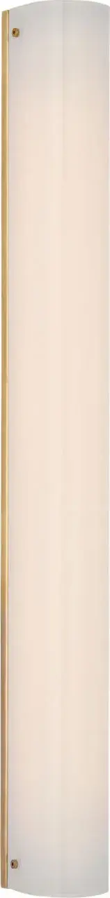 The Penhold bath light combines soft brass warmth with clean white glass shades, creating sophisticated bathroom illumination. Its 30-inch span provides ample lighting for double vanities while maintaining elegant proportions. - alternate view