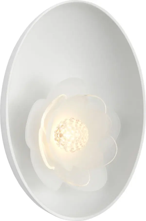 The Petaluma sconce features a distinctive etched glass flower design that adds organic beauty to any space. Its 7-inch reflector provides focused illumination while the matte white finish ensures versatile styling.